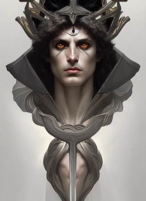 Image similar to symmetry!! portrait of hades, greek mythology, ancient greece, elegant, highly detailed, cinematic lighting, digital art, digital painting, artstation, sharp focus, illustration, art by artgerm and greg rutkowski and alphonse mucha, 8 k