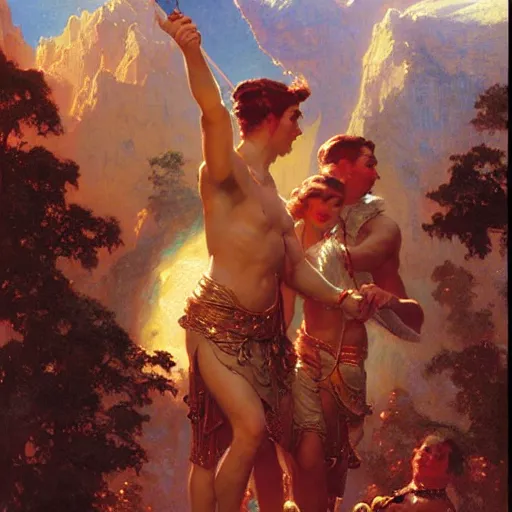 Prompt: limbo party on mount olympus matte painting gaston bussiere, craig mullins, j. c. leyendecker