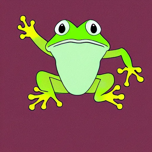 Prompt: a frog jumping, flat illustration