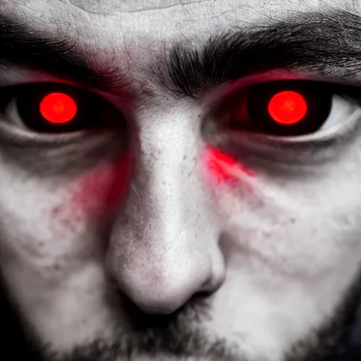 Image similar to a man with red glowing eyes