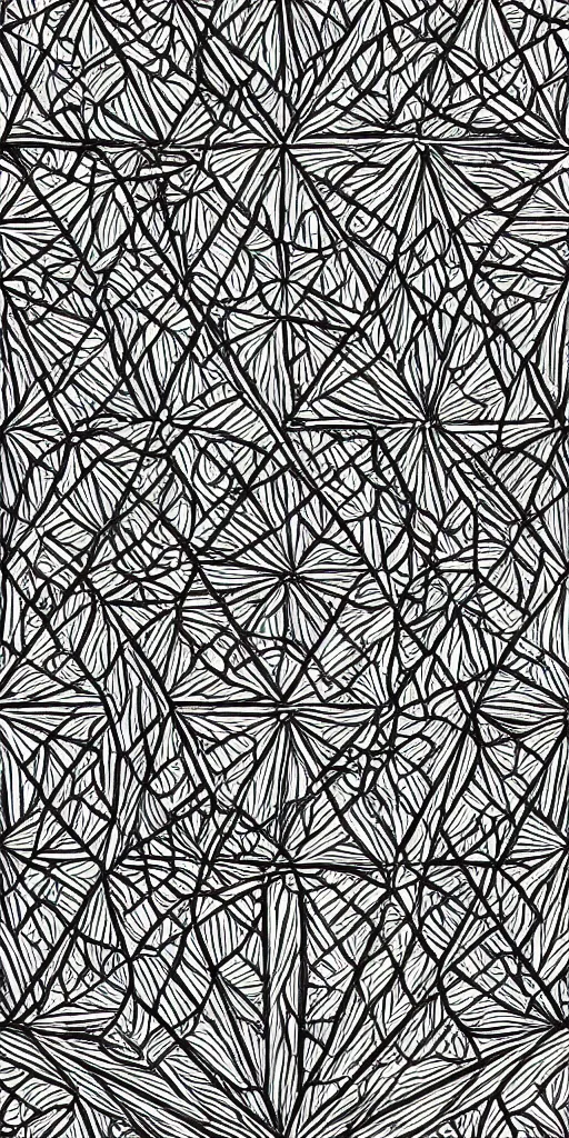 Prompt: highly detailed beautiful black and white geometric pattern, straight lines, hexagon, pentagon, triangle, sacred geometry, sharp angles, symmetry, sharp focus, high contrast, harmony, beauty, masterpiece