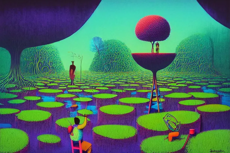 Image similar to surreal glimpse into other universe, hari merdeka, summer morning, very coherent and colorful high contrast, art by!!!! gediminas pranckevicius!!!!, geof darrow, floralpunk screen printing woodblock, dark shadows, hard lighting, stipple brush technique,