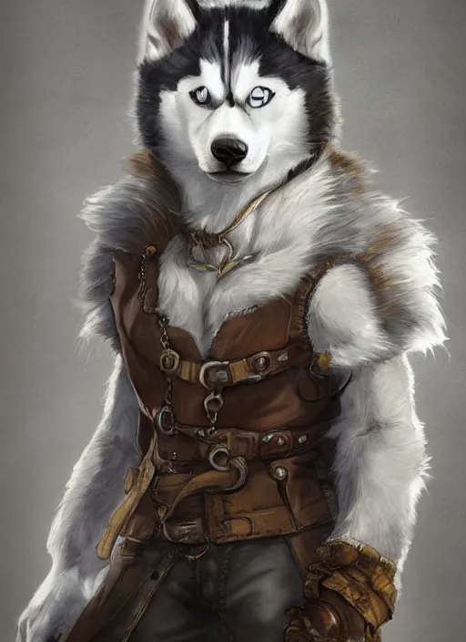 Image similar to a portrait of husky wearing a white vest, an ultrafine detailed painting, detailed painting, boris valejo. octopath traveler