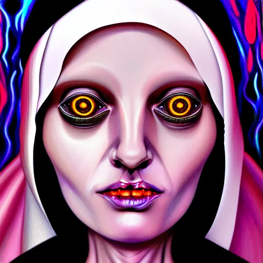 Image similar to ! dream an extremely psychedelic portrait of a nun, surreal, lsd, face, detailed, intricate, elegant, lithe, highly detailed, digital painting, artstation, concept art, smooth, sharp focus, illustration