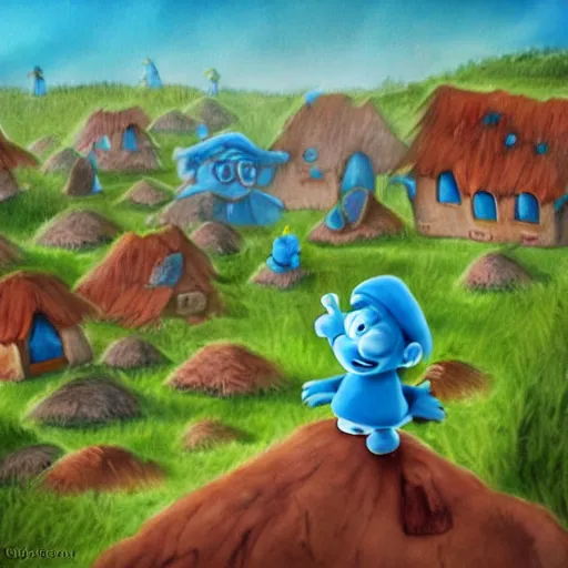 Image similar to the smurf village, artwork by random artist