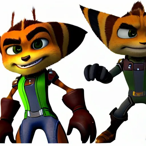 Prompt: ratchet and clank 3d style models in real life