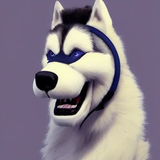 Prompt: a husky puppet wearing an oculus quest headset, by greg rutkowski, trending on artstation