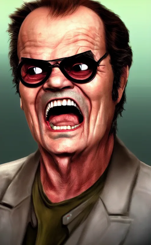 Image similar to Jack Nicholson as a character in the game League of Legends, with a background based on the game League of Legends, detailed face, old 3d graphics