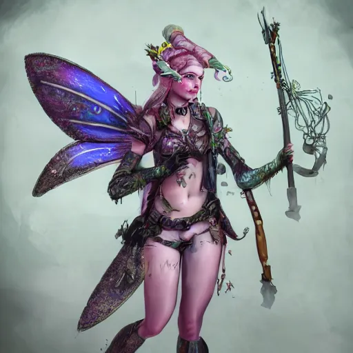 Image similar to wide shot of Grimes as a highly detailed fairy wargame character, trending on artstation, concept matte