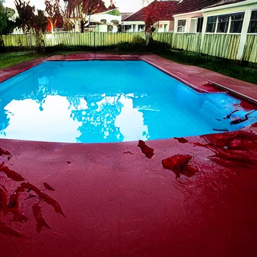 Prompt: a swimming pool of blood, spooky