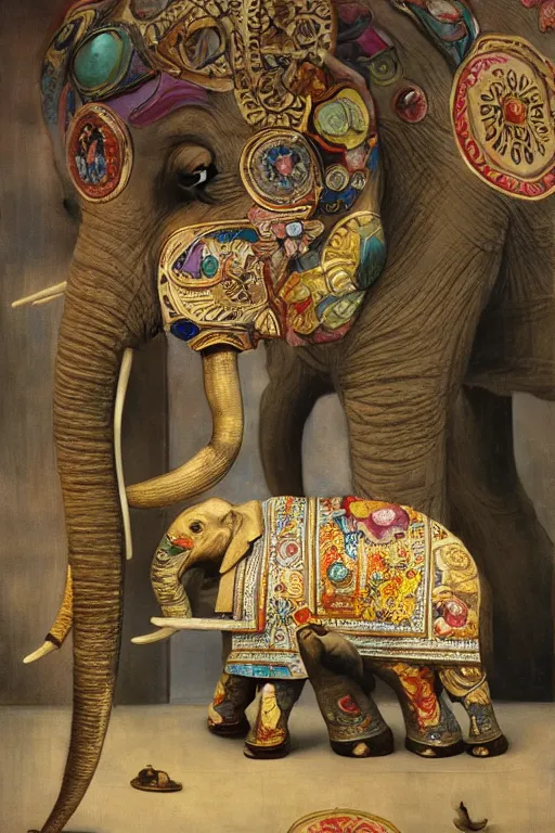 Image similar to one elephant in a porcelain shop, cgsociety, oil painting by dali