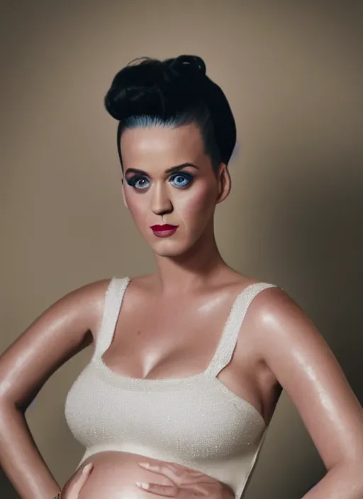 Prompt: cinematic photography of pregnant katy perry in a white dress, intricate, elegant, highly detailed, smooth, sharp focus, symmetrical face, fine details, masterpiece, trending on artstation, 4 k hdr 3 5 mm photography