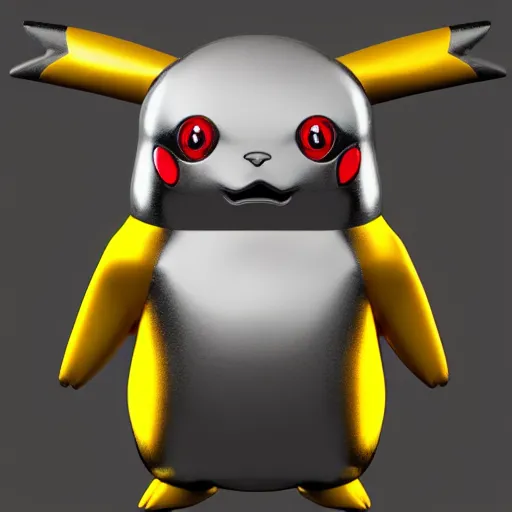 Image similar to chrome pikachu, glossy, metallic, neon, symmetrical, tribal patterns, realistic, unreal engine, octane, redshift, artstation, behance