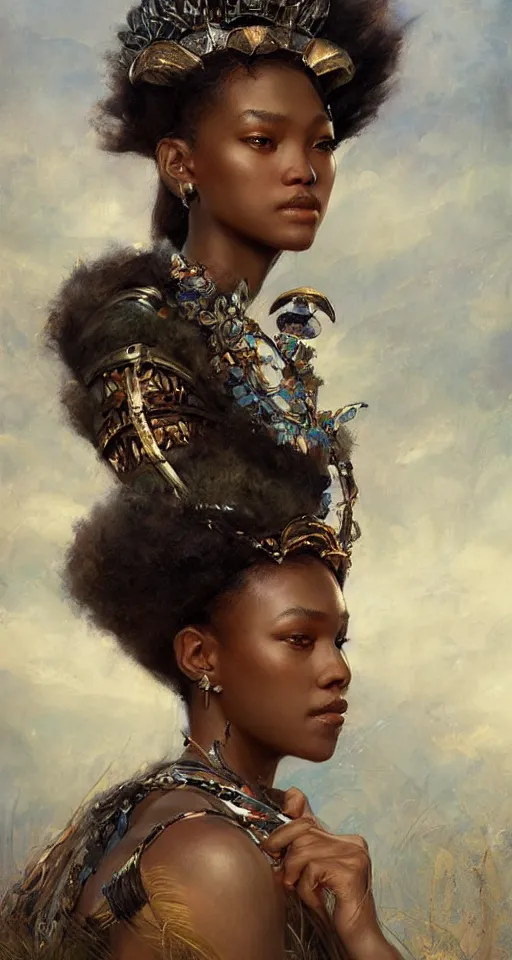 Image similar to a beautiful Zulu princess by Edgar Maxence and Ross Tran