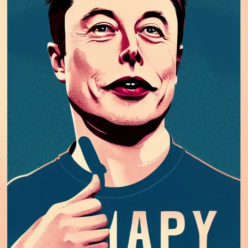 Prompt: happy elon musk, 2 d matte colors, poster style