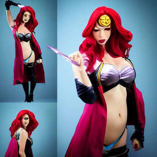 Image similar to miss fortune from league of legends, actionfigure, studio lighting, product shoot