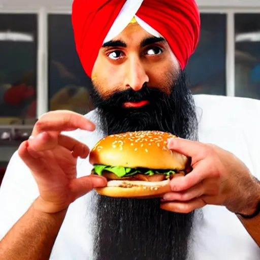 Image similar to sikh eating burger, still from dragonballz