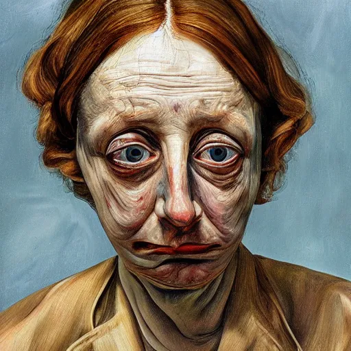 Prompt: high quality high detail painting by lucian freud, hd, scared woman, big eyes, vivid colors, photorealistic lighting