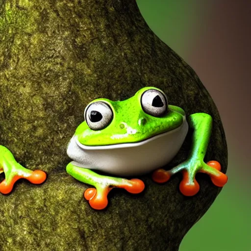 Image similar to cute mossy tree frog going to school, octane render, cute