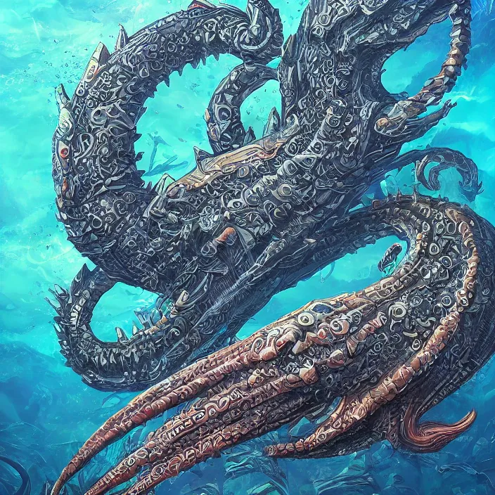 Image similar to underwater sea leviathan full body, d & d style, trending on artstation, intricate, highly detailed, vivid painting, colorful