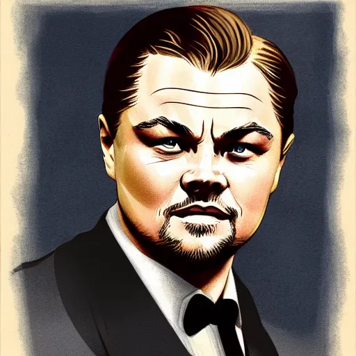 Image similar to representation of a Leonardo DiCaprio in the year 1940 illustrated by Hugh Joseph Ward