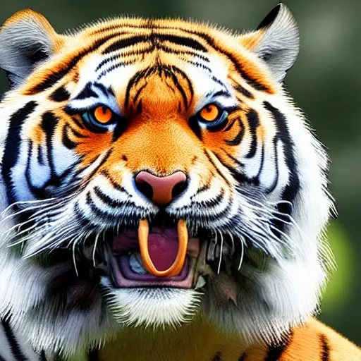 Image similar to tiger with an ostrich head, realistic, 4k, detailed, hybrid