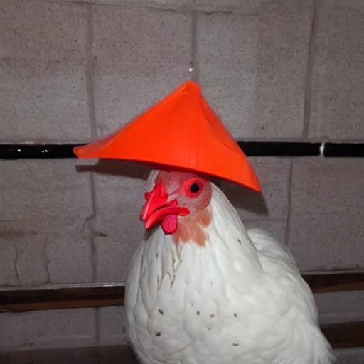 Prompt: photo of a cute chicken dressed as an inmate