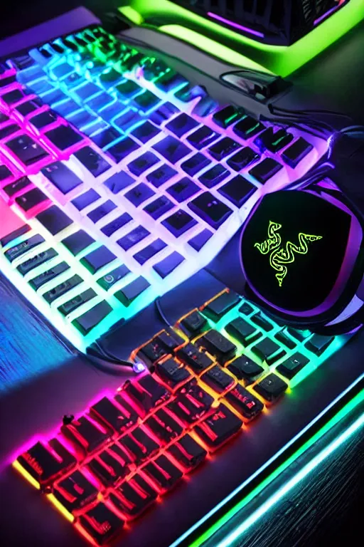 Prompt: razer gaming VODKA, rgb lights, promotional photo