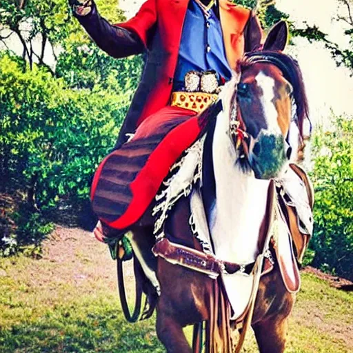 Image similar to snoop dog as a cowboy on horseback next to a clown