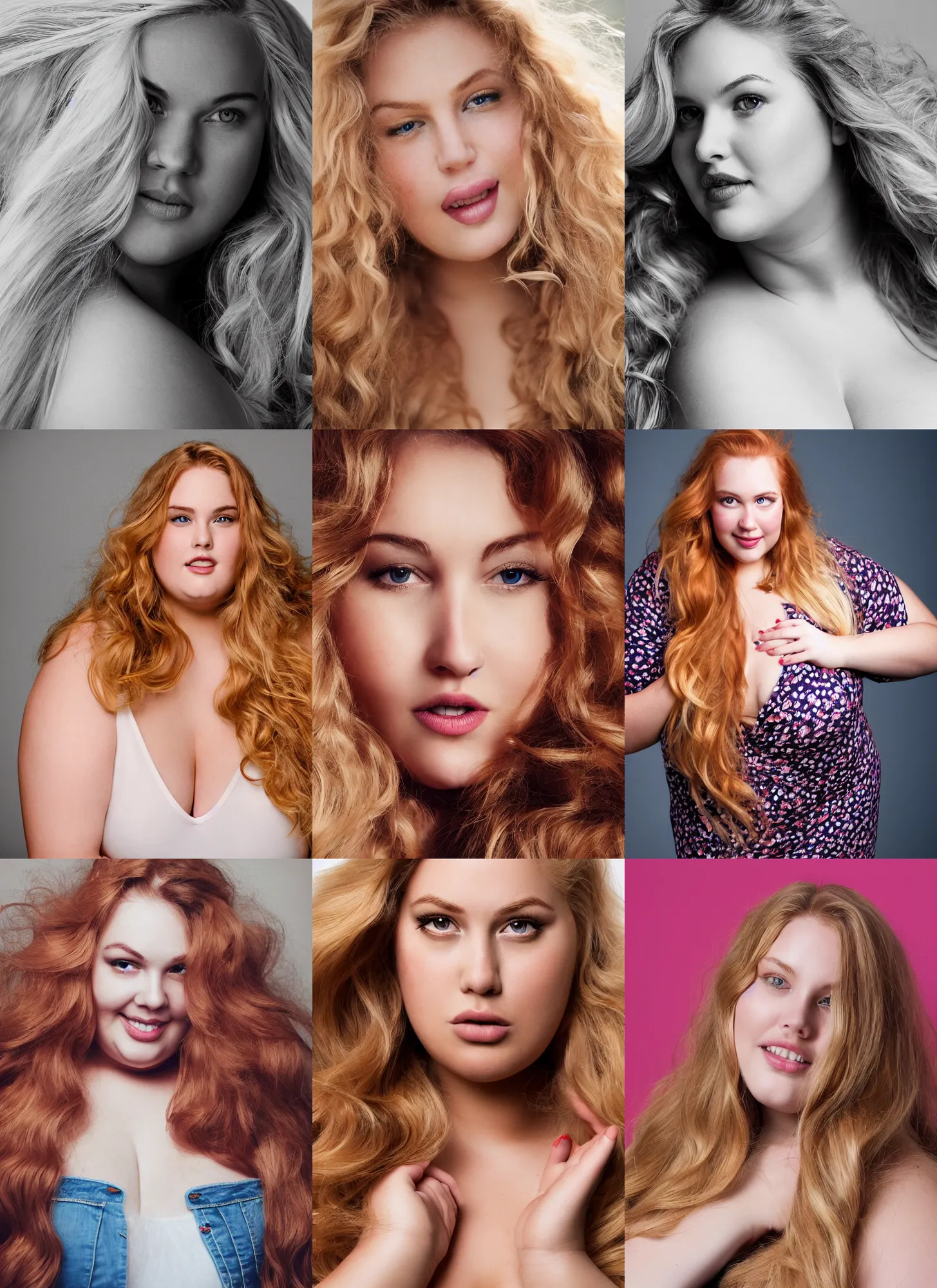 Prompt: a portrait photograph of curvy, radiant, bubbly, 2 5 - year - old canadian plus - size model, long strawberry - blond hair, creamy skin, portrait, zeiss 3 5 mm photograph