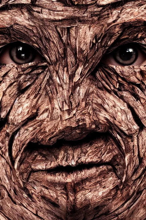 Image similar to 📷 markiplier's tree bark skin, made of tree bark, head portrait, dynamic lighting, 4 k