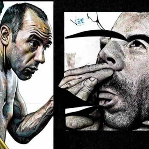 Image similar to joe rogan tripping on mescaline photorealistic