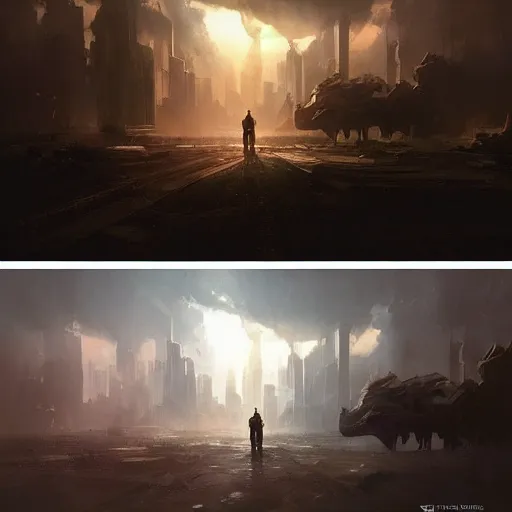 Image similar to world coming to an end, dramatic lighting, Greg Rutkowski and Craig Mullins