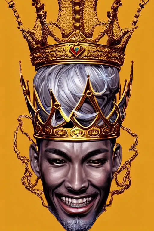 Image similar to digital art, centered full body of an smiling king, golden crown, ,intricate, veins, by James Jean and by artgerm , ultradetailed, charachter design, concept art, trending on artstation,