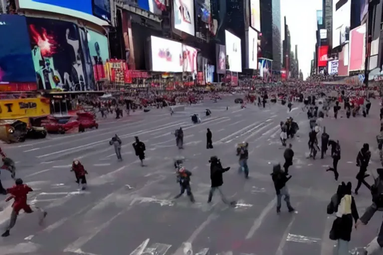 Image similar to robots attacking people in times square security camera footage