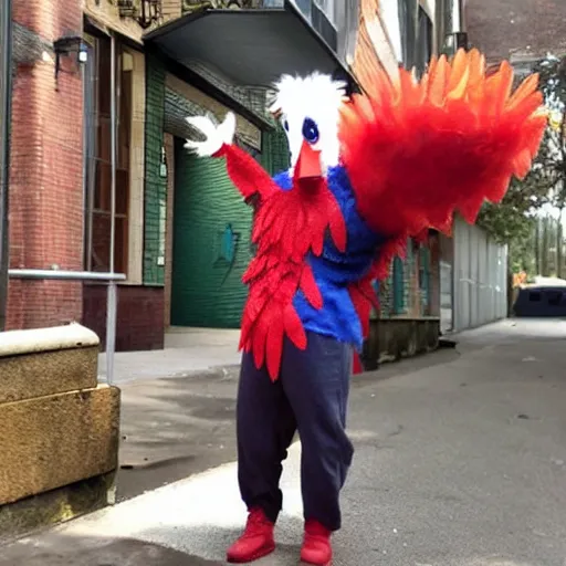 Prompt: chris evans wearing a funky chicken costume