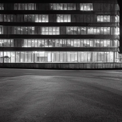 Prompt: a furturistic brutalist behemoth built in brutalism architecture, diverse unique building geometry full of shapes and corners, photography at night