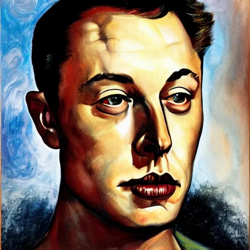 Prompt: elon musk, portrait by dorothea tanning