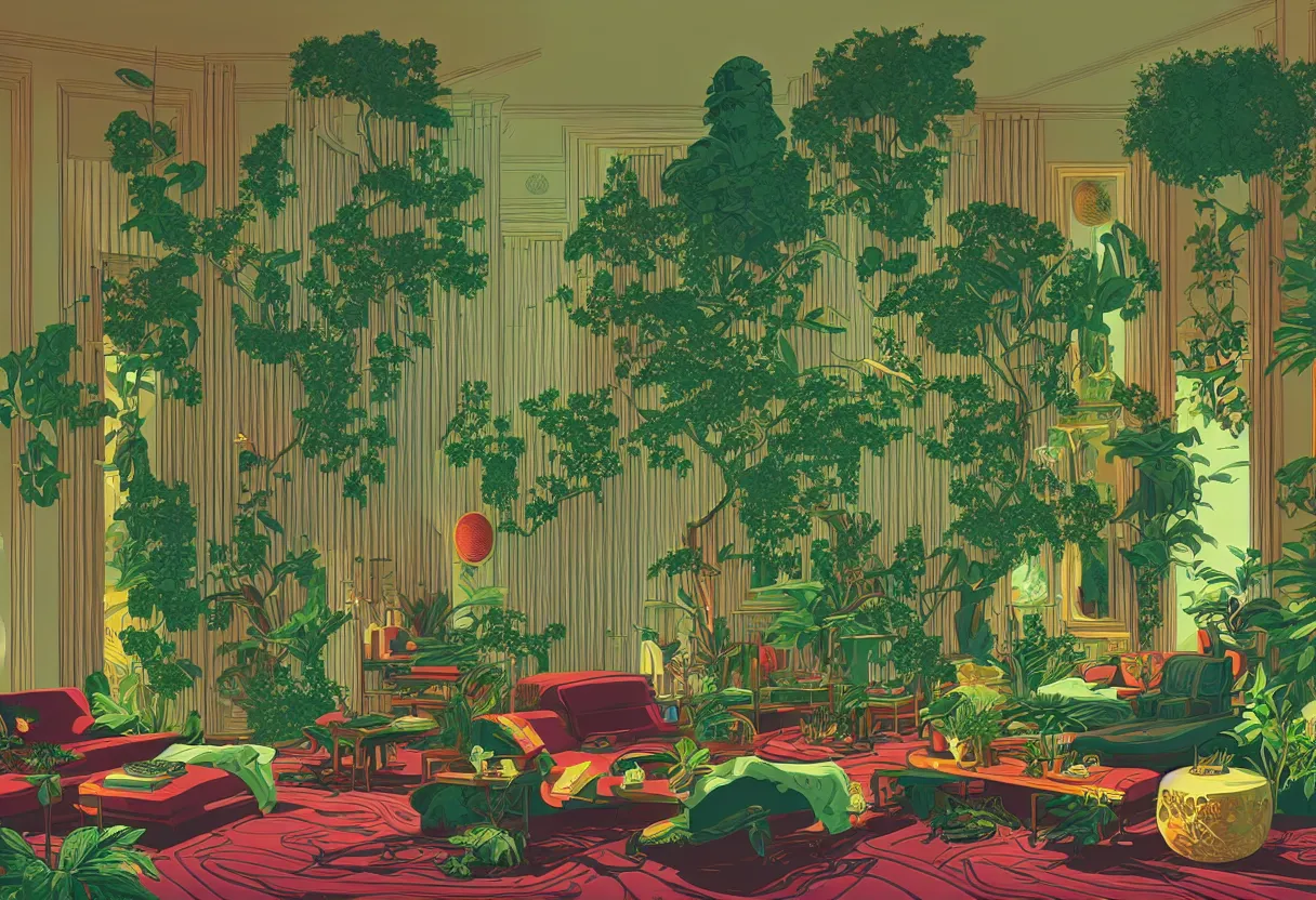 Image similar to luxury living room full of plants and trees by kilian eng