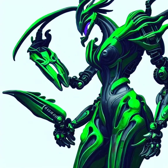 Prompt: extremely detailed giantess shot, close front shot, of a goddess that's a giant beautiful stunning anthropomorphic robot female dragon, standing majestically on a mountain, elegant pose, robot dragon claws, streamlined glowing green armor, detailed sharp metal claws, thick warframe robot legs, long elegant tail, detailed warframe fanart, destiny fanart, high quality digital art, giantess art, furry art, warframe art, Destiny art, furaffinity, DeviantArt, artstation, 8k HD, octane render