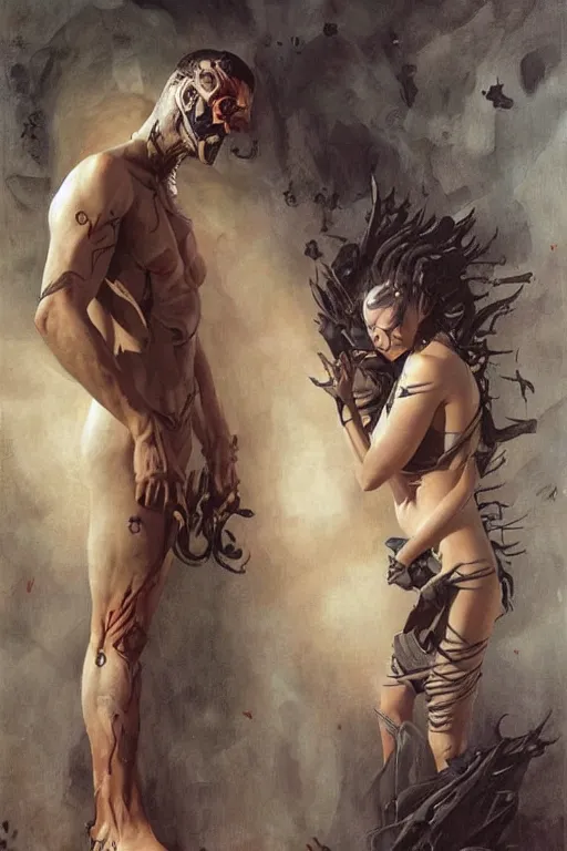 Image similar to love will tear us apart, extremely detailed painting by gerald brom and and greg rutkowski