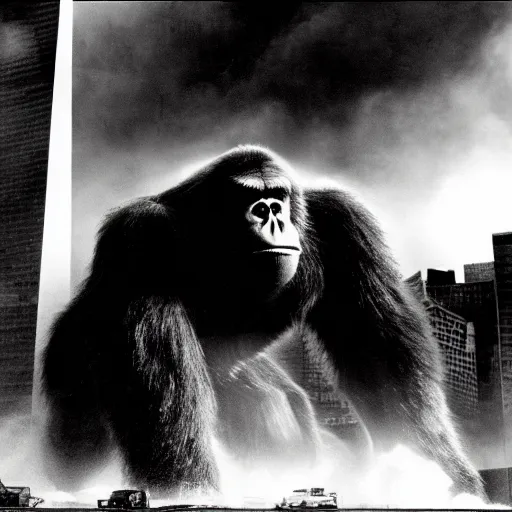 Prompt: king kong smashing the world trade center, award winning photograph