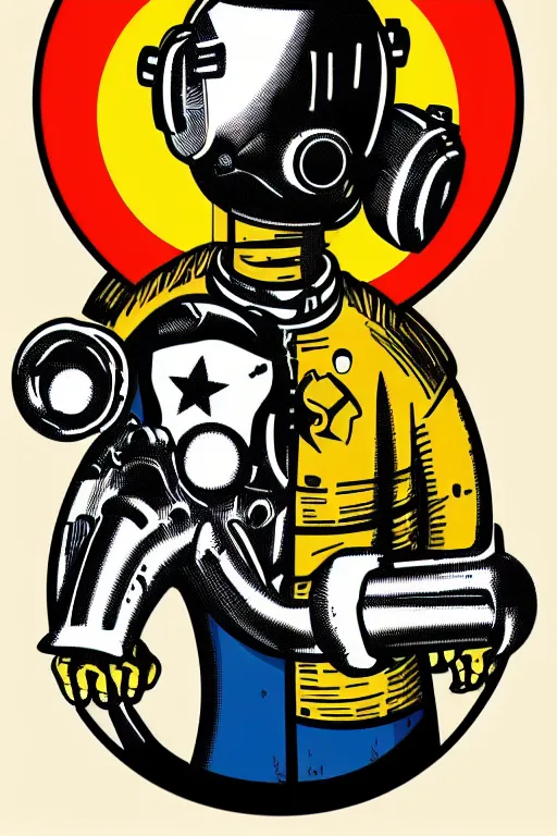 Image similar to fallout 7 6 retro futurist illustration art by butcher billy, sticker, colorful, illustration, highly detailed, simple, smooth and clean vector curves, no jagged lines, vector art, smooth andy warhol style