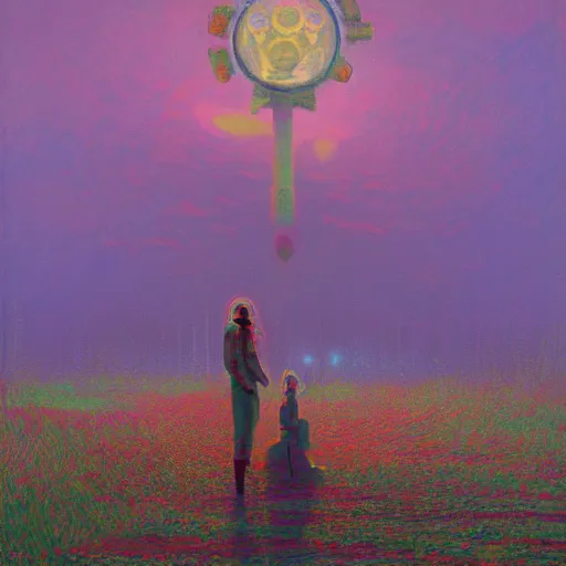 Image similar to highly detailed scene, artstation style, The queen of the sun, by Simon Stålenhag and Claude Monet, oil on canvas