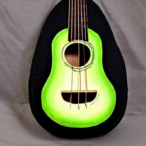 Image similar to avocado ukulele painted by caravaggio