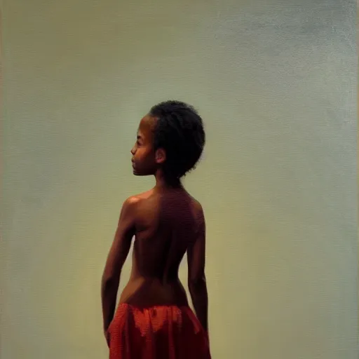 Prompt: a painting of a lantina girl by Lynette Yiadom-Boakye . details, smooth, sharp focus, illustration, realistic, cinematic, artstation, award winning, rgb , unreal engine, octane render, cinematic light, macro, depth of field, blur, red light and clouds from the back, highly detailed epic cinematic concept art CG render made in Maya, Blender and Photoshop, octane render, excellent composition, dynamic dramatic cinematic lighting, aesthetic, very inspirational, arthouse.