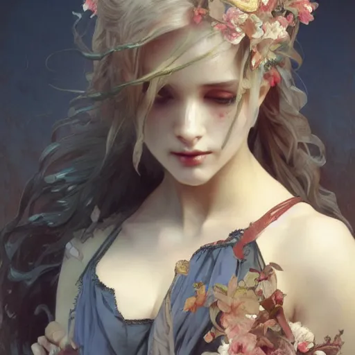 Image similar to beautiful zombie girl, intricate, art by artgerm and greg rutkowski and alphonse mucha and william - adolphe bouguereau, high detailed, 4 k,