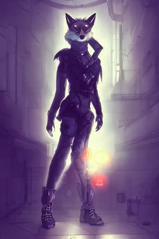 Image similar to an anthropomorphic cyberpunk fox, backlighting, trending on artstation, digital art, furry art, trending on furaffinity, fantasy art, by kawacy