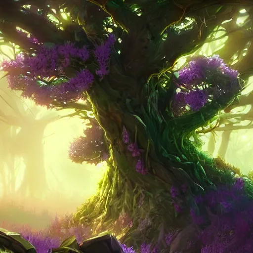 Image similar to arcane style forest tree root trap, root trap, bright art masterpiece artstation. 8k, sharp high quality artwork in style of Jose Daniel Cabrera Pena and Greg Rutkowski, concept art by Tooth Wu, blizzard warcraft artwork, hearthstone card game artwork, violet flower, violet flower, violet flower, portal