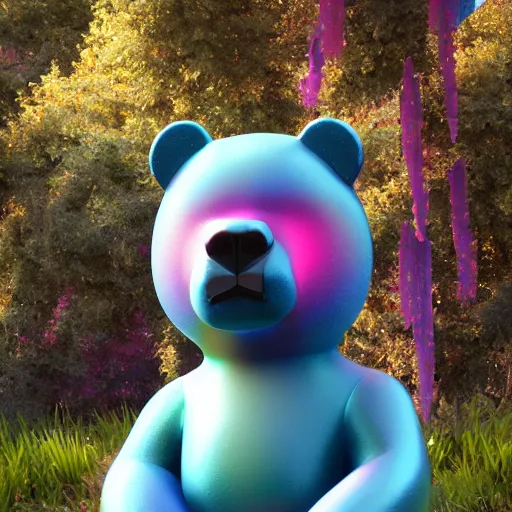 Image similar to multicolored crystal bear statue, magical, light background, 8 k, unreal engine, octane render, hyperrealistic, rim light